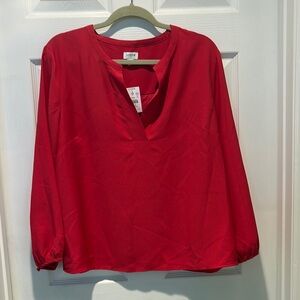 NWT J. Crew Red 3/4 Sleeve fuchsia Collar Blouse sz XL